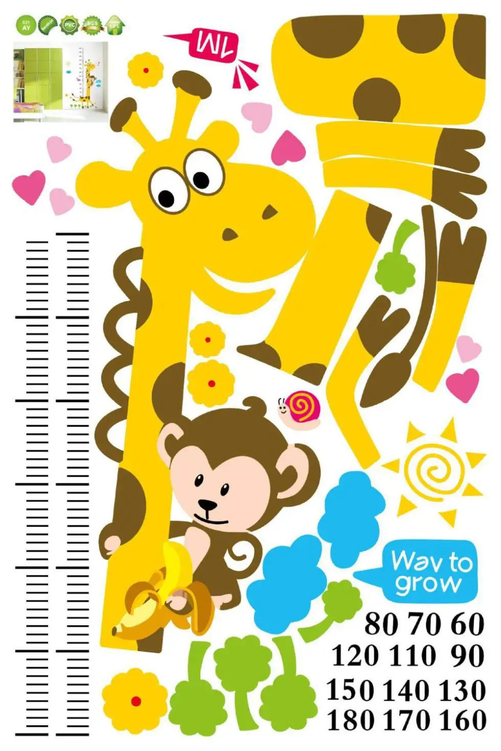 Детская Настенная Наклейка с таблицей высоты домашний декор мультяшный жираф