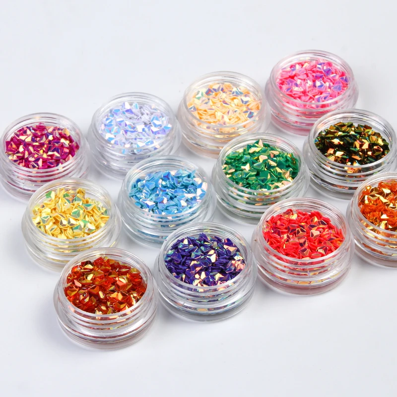 Беззеркальный 12 бутылок алмазной формы голографический блестящий для ногтей