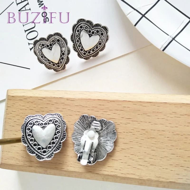 BUZIFU Горячие моды Этническая Винтаж ювелирные изделия резьба полые Gypsy Heart Серьги