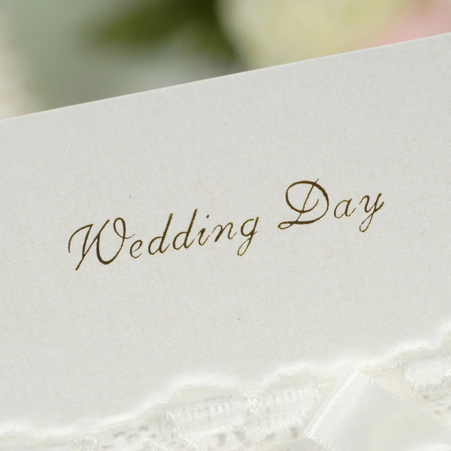 Свадебные приглашения белого цвета с лентой кружева 50 компл./лот|wedding invitation
