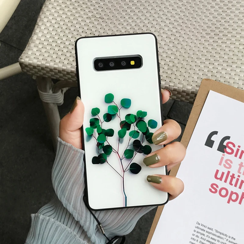 YHBBCASES Летний чехол для телефона с растительным листом и цветами для samsung Galaxy S10 S8 S9 Plus крутые чехлы с закаленным стеклом для samsung Note 8 9