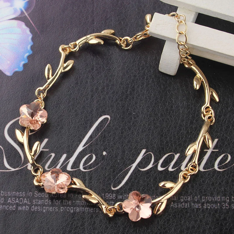Простые розовые браслеты с кристаллами золотой браслет цепочка для женщин Pulseiras