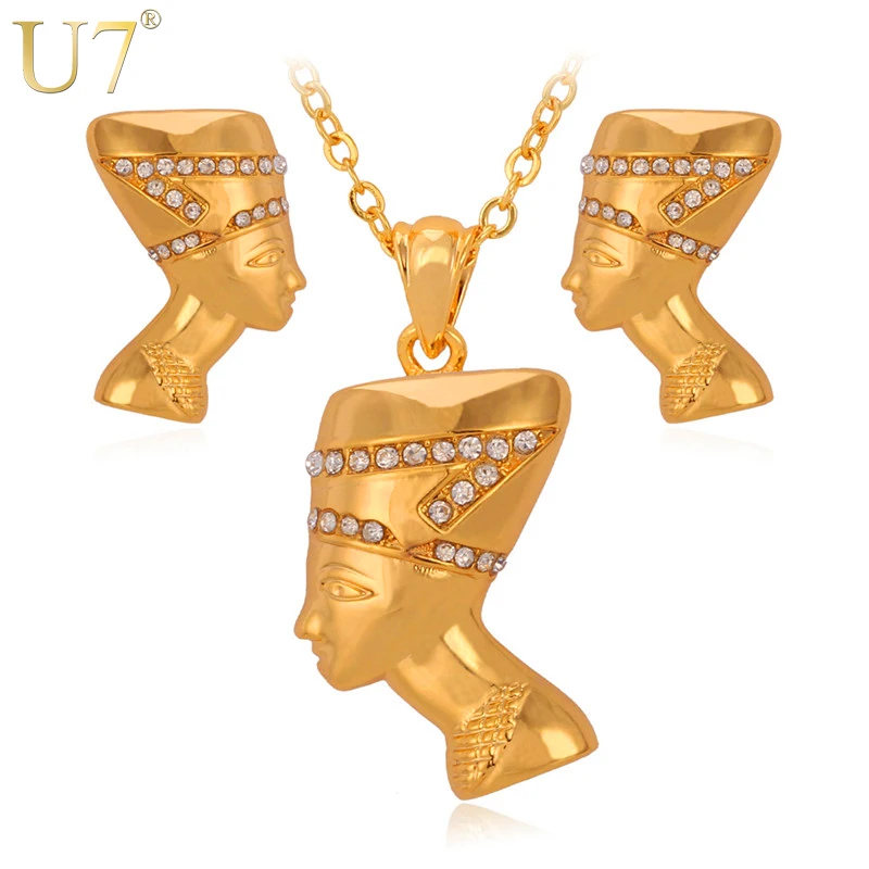 U7 Позолоченные Стразы Египет Королева Ожерелье Серьги Комплект Ювелирных