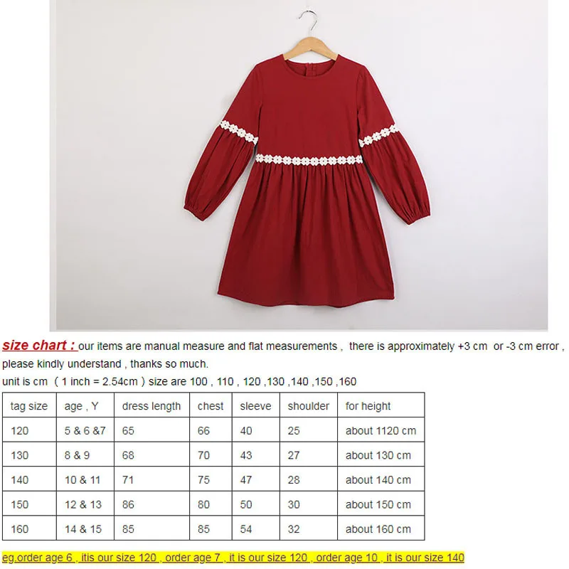 floral patchwork red lantern sleeve school new arrival girls dresses a line teen 14 12 10 8 6 4 children clothing | Детская одежда и