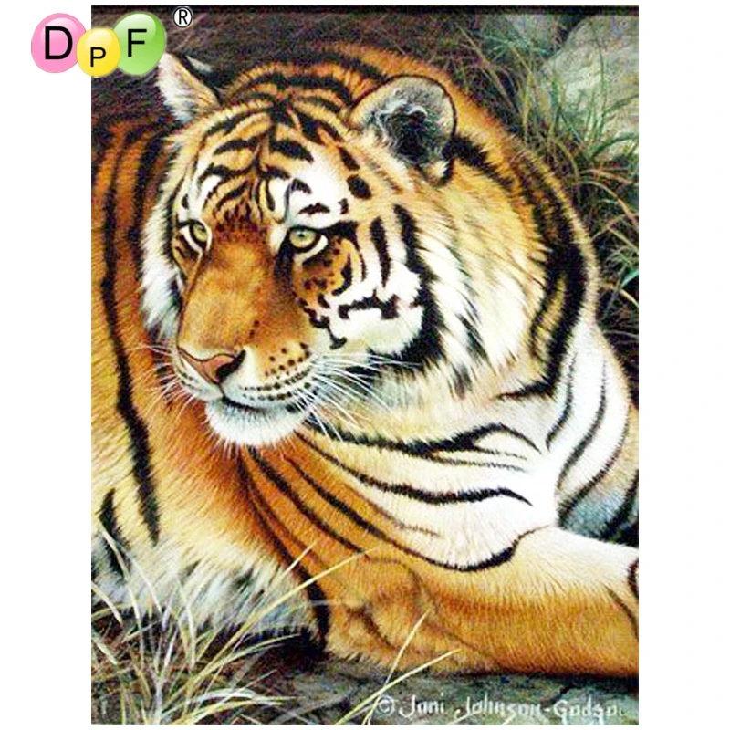 

DPF round Diamond Embroidered Curious tiger Diamond Painting Rhinestone Picture Diamond Mosaic Art Cross Stitch Child Painting