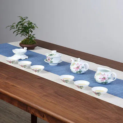 Нефрита с белым лотосом чайный набор кунг фу Керамика плитка в коробке простой