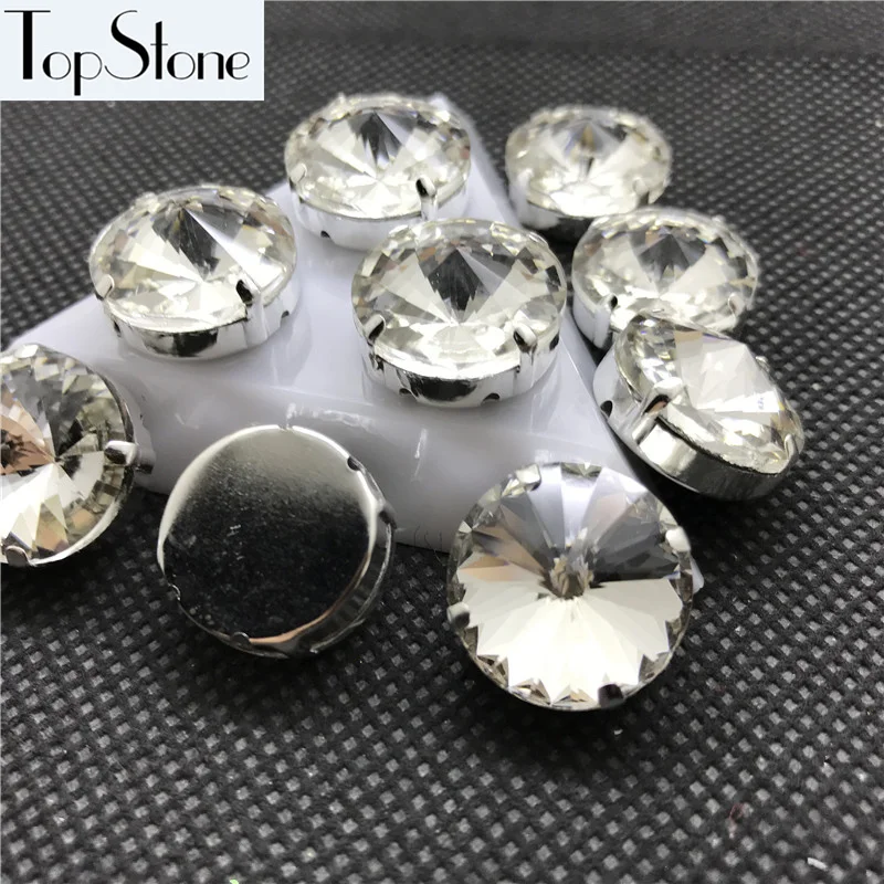 Topstone кристально чистые модные Rivoli Камни с металлическим клеем 6 8 10 12 14 16 18 мм