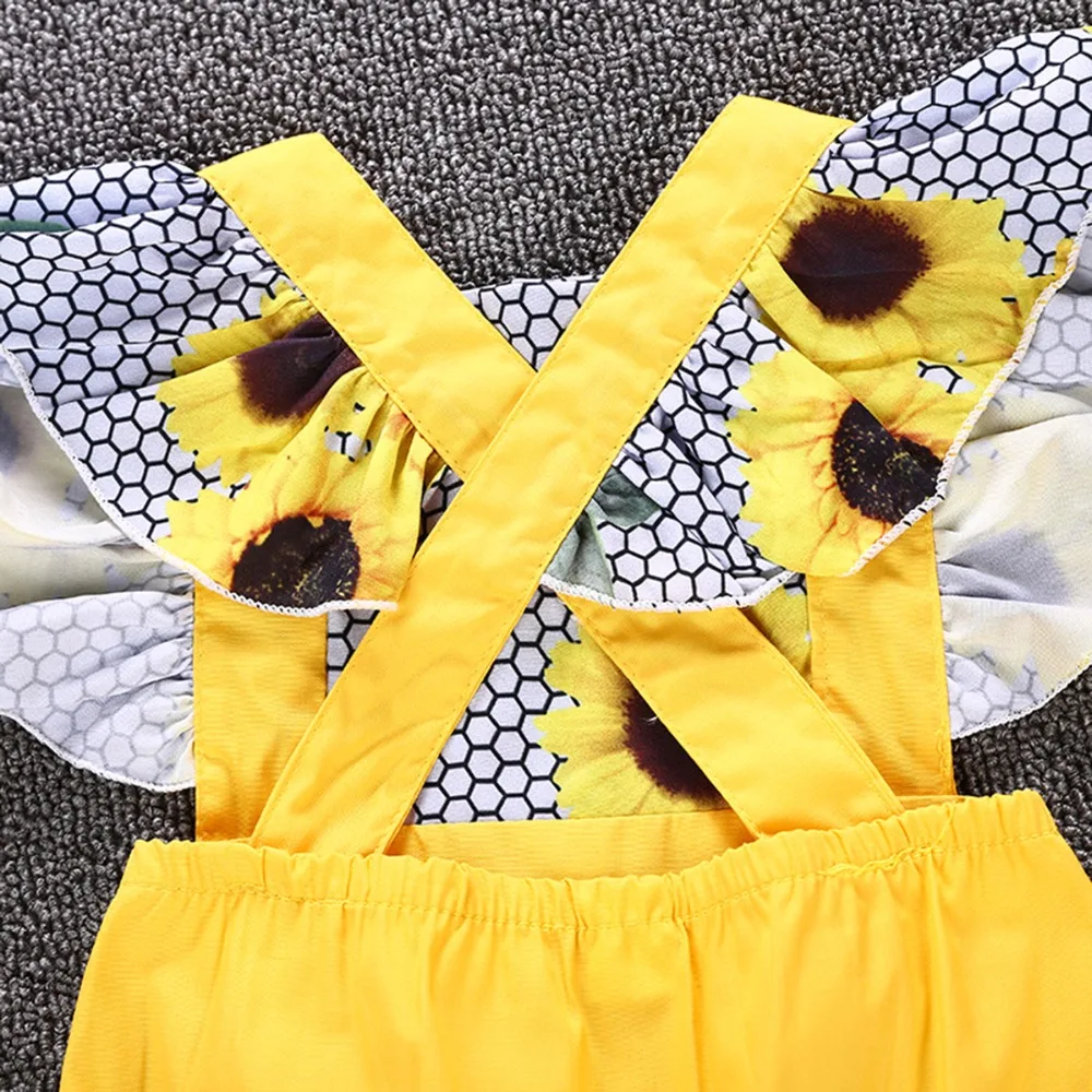 Puseky/милый комбинезон с подсолнухами для новорожденных девочек комплект летней
