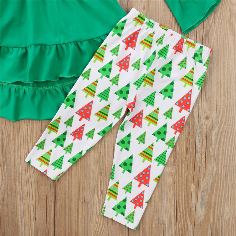 Xmas Kids Children Baby Girls Christmas Long Sleeve T-shirt Tops+ Tree Printed Long Pants Leggings+Headband Outfits Clothes