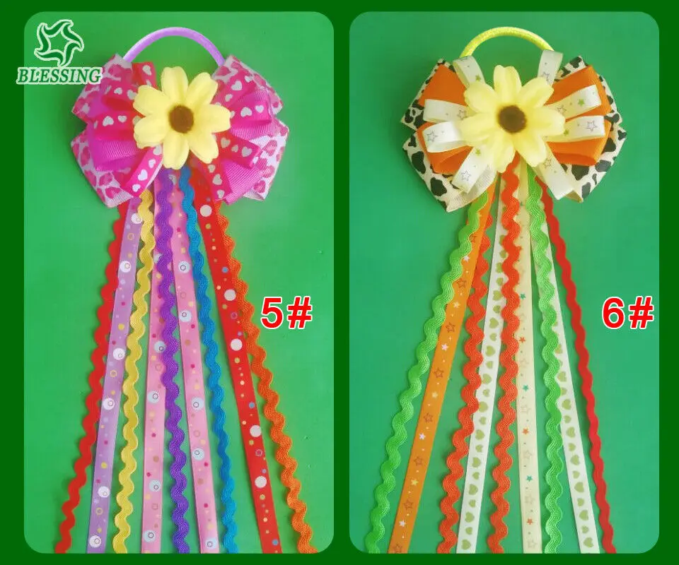 12 девочек 4 &quotКрасочные бант конский хвост Подсолнух волос лук эластичный пони