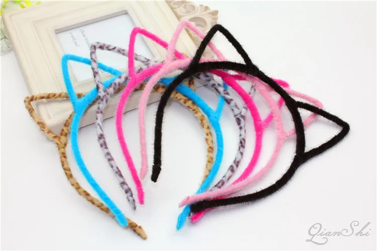 Модные женские зимние милые повязки для волос с кошачьими ушками розовые