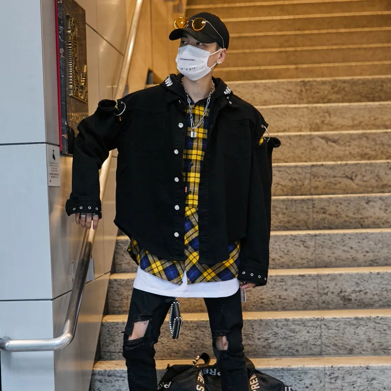 Принт забавные буквы джинсовые куртки мужские весенние Лоскутные хип хоп