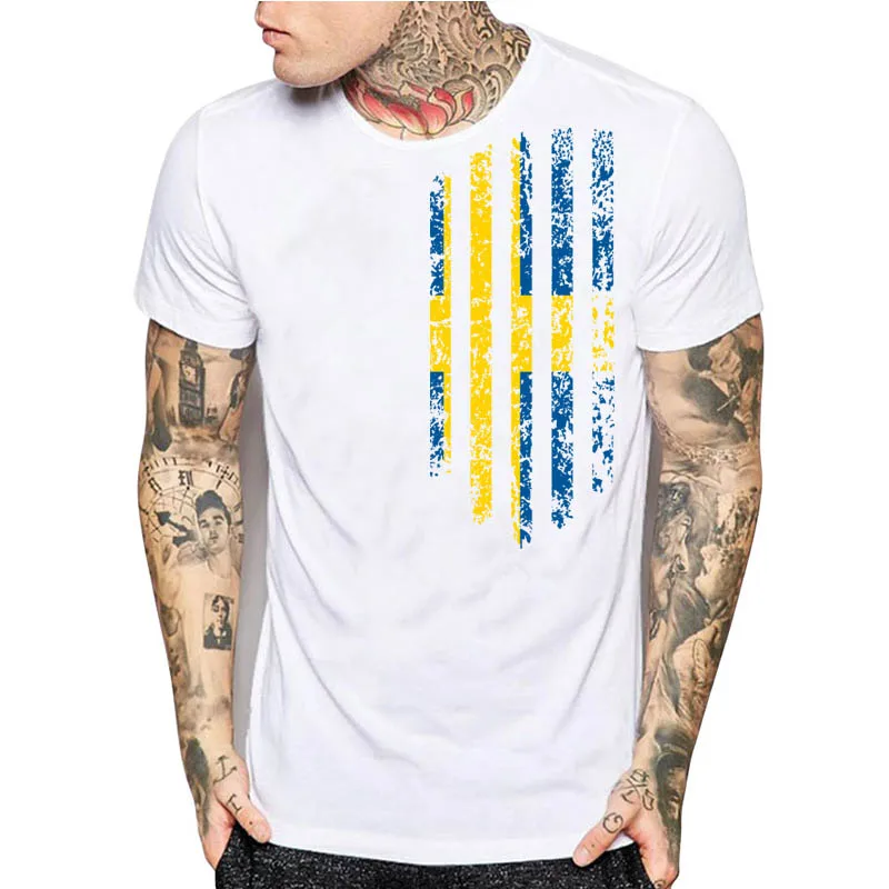 Швеция в винтажном стиле С рисунком виде флага Мужская черного цвета с короткими