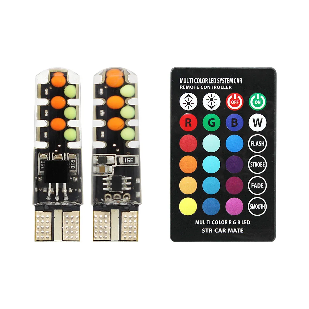 Мигающий светодиодный T10 RGB автомобильный габаритный фонарь 12V W5W 194 168 RGBW COB Авто
