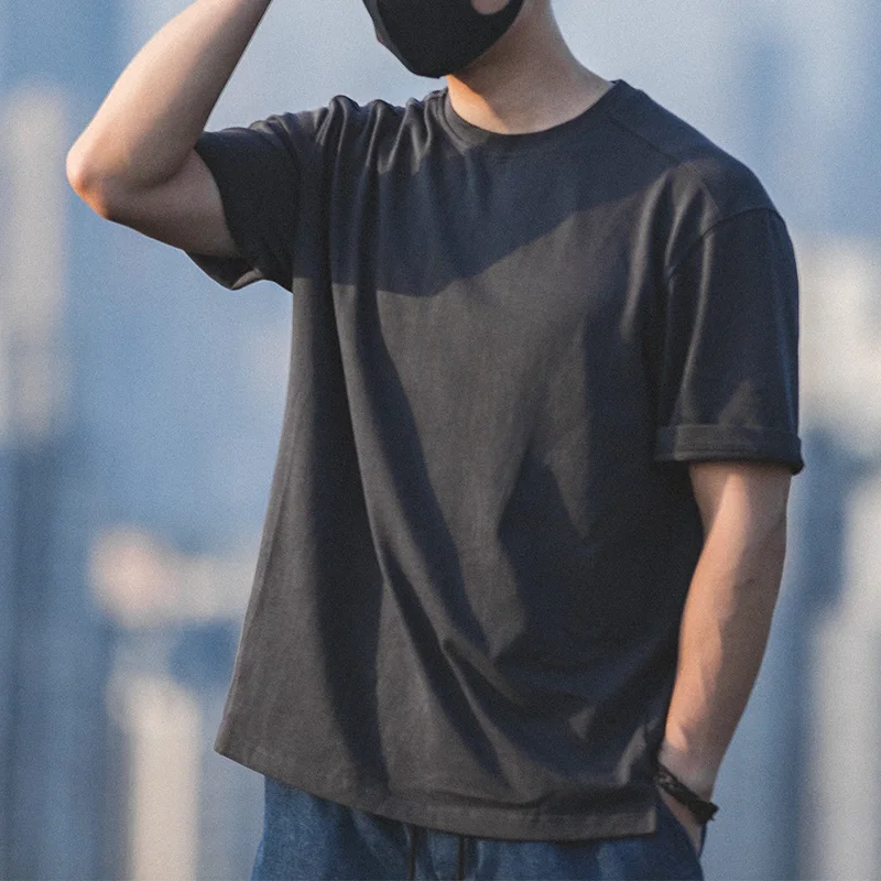 Мужская свободная футболка MADEN темно серая хлопковая с коротким рукавом и