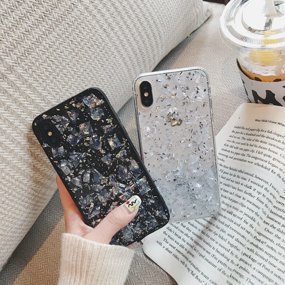 Роскошный блестящий Мраморный чехол для телефона из золотой фольги iPhone XR X XS Max