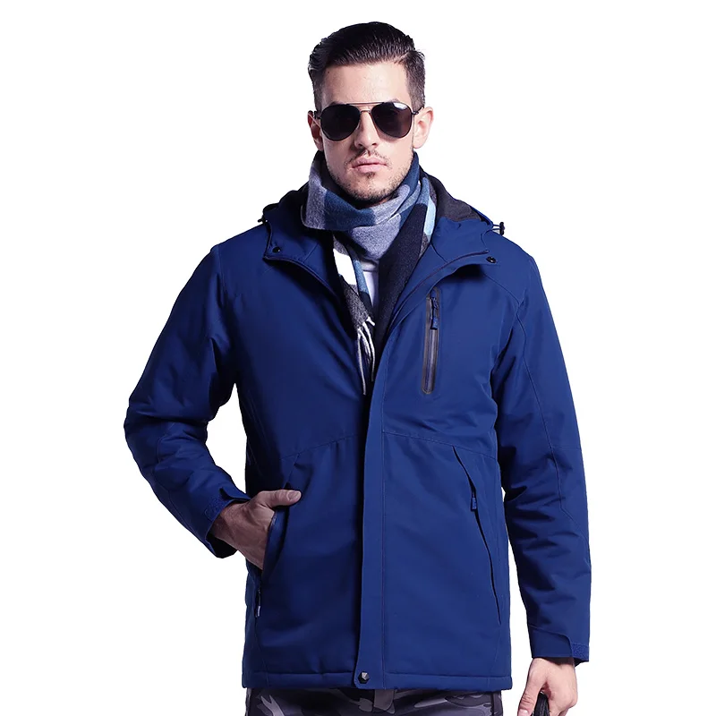 Men Blue Мужская и женская зимняя куртка из плотного хлопка с USB подогревом унисекс, уличная Водонепроницаемая ветровка для походов, походов, туристическая куртка - Цвет: Men Blue