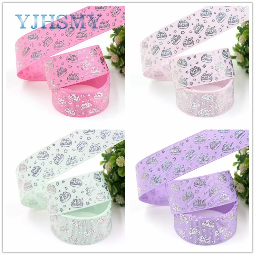 YJHSMY I-19326-757 25 мм 10 ярдов лазерный серебряный милый мультфильм любовь напечатаны корсажная лента DIY ручной работы головные уборы свадебный подарок обёрточная бумага