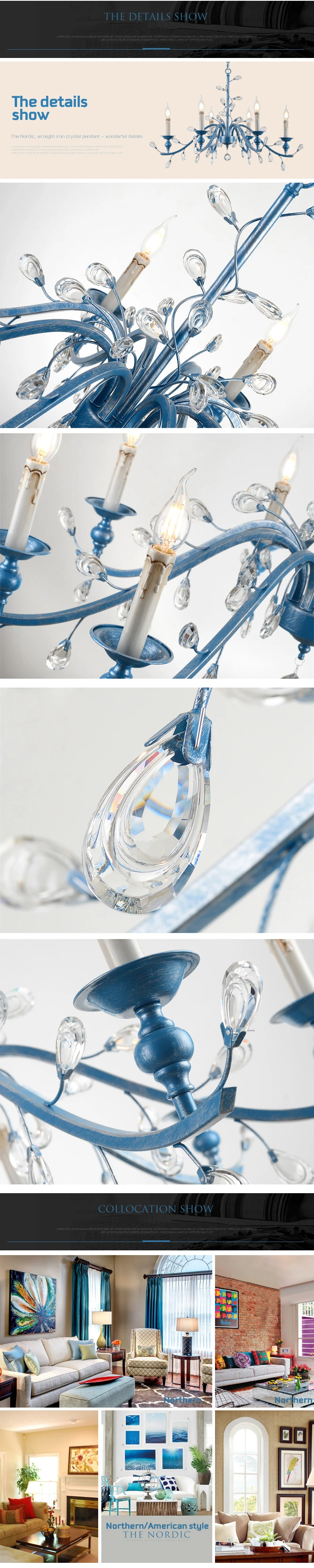 Crystal Chandelier Mediterranean style Chrome for Living room bedroom 110v-220v Led Chandeliers Lighting Led Hanging Lights