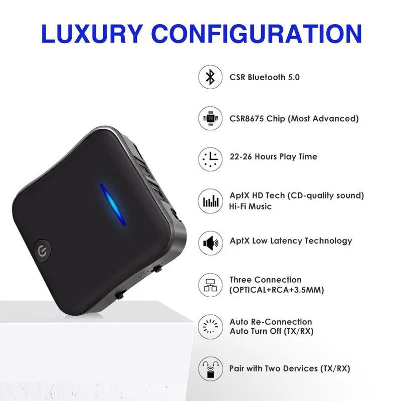 Беспроводной передатчик aptX HD с Bluetooth 5 0 аудиоприемник низкой задержкой 3 мм Aux/RCA и