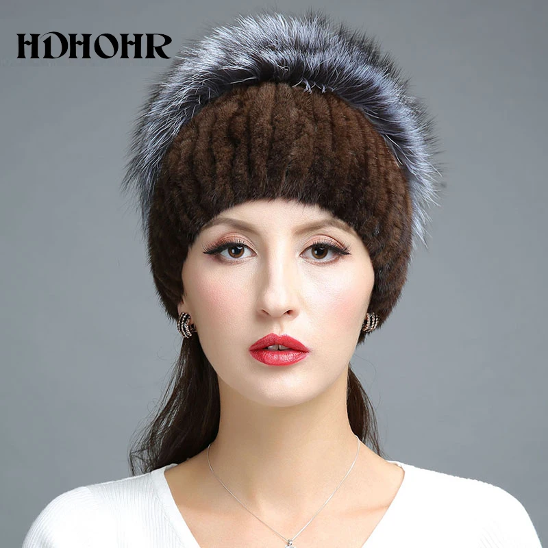 HDHOHR 2020 Новая меховая шапка для зимы женская из натурального меха норки с мехом