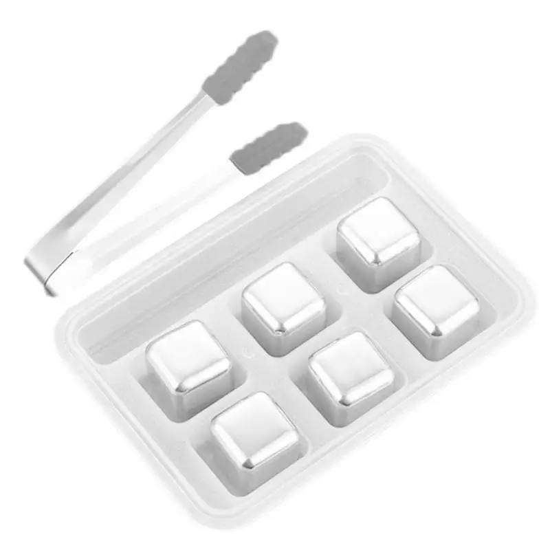 6pcs set Из нержавеющей стали, многоразовый гриль камни для виски вино пиво стакан для виски охладитель нетоксичный лед кухонный Бар инструменты - Цвет: 6pcs set