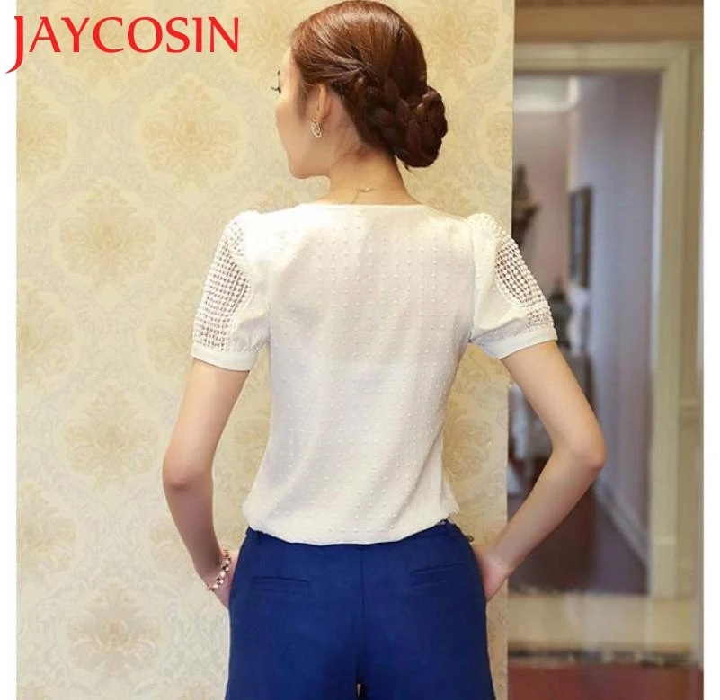 2017 Marketing Hot 1 PC Lady Women Lace Short Sleeve Shirt V Neck Doll Chiffon Blouse Tops En Mousseline Drop Shipping 711 |