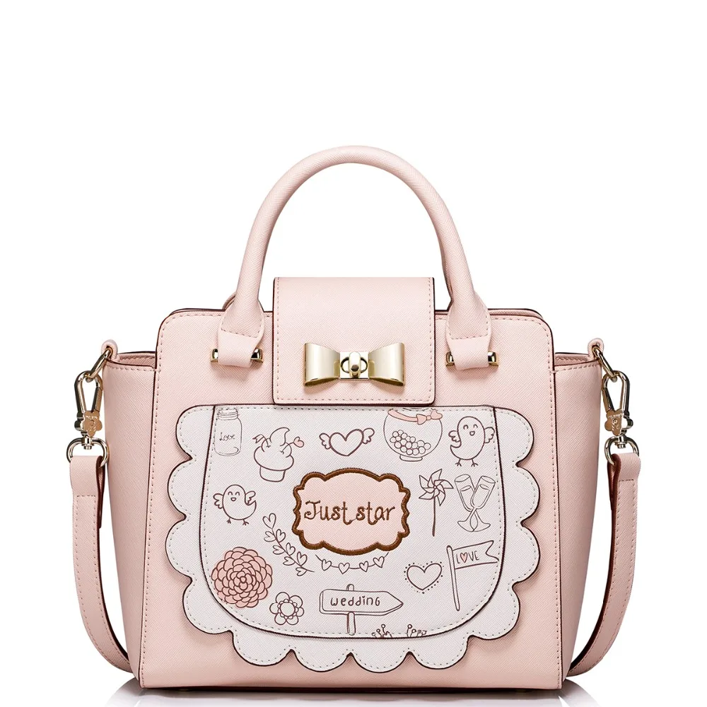 Women Patterned Ruffles Pink Leather Convertible Tote Handbag Cross Body Shoulder Purse Bag Small Satchel | Багаж и сумки