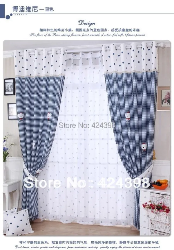 Современные деревенские оконные шторы синие белые в полоску принтованная ткань