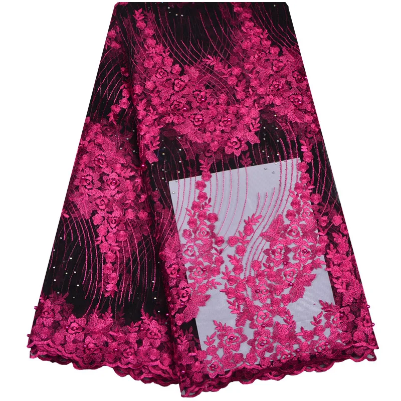 

Latest African Laces Fabrics Embroidered Stones African French Tulle Lace Fabric Pink Color African French Net Lace Fabric F1185