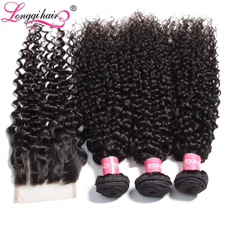 Longqi волосы малазийские пучки волнистых волос с закрытием бесплатная часть