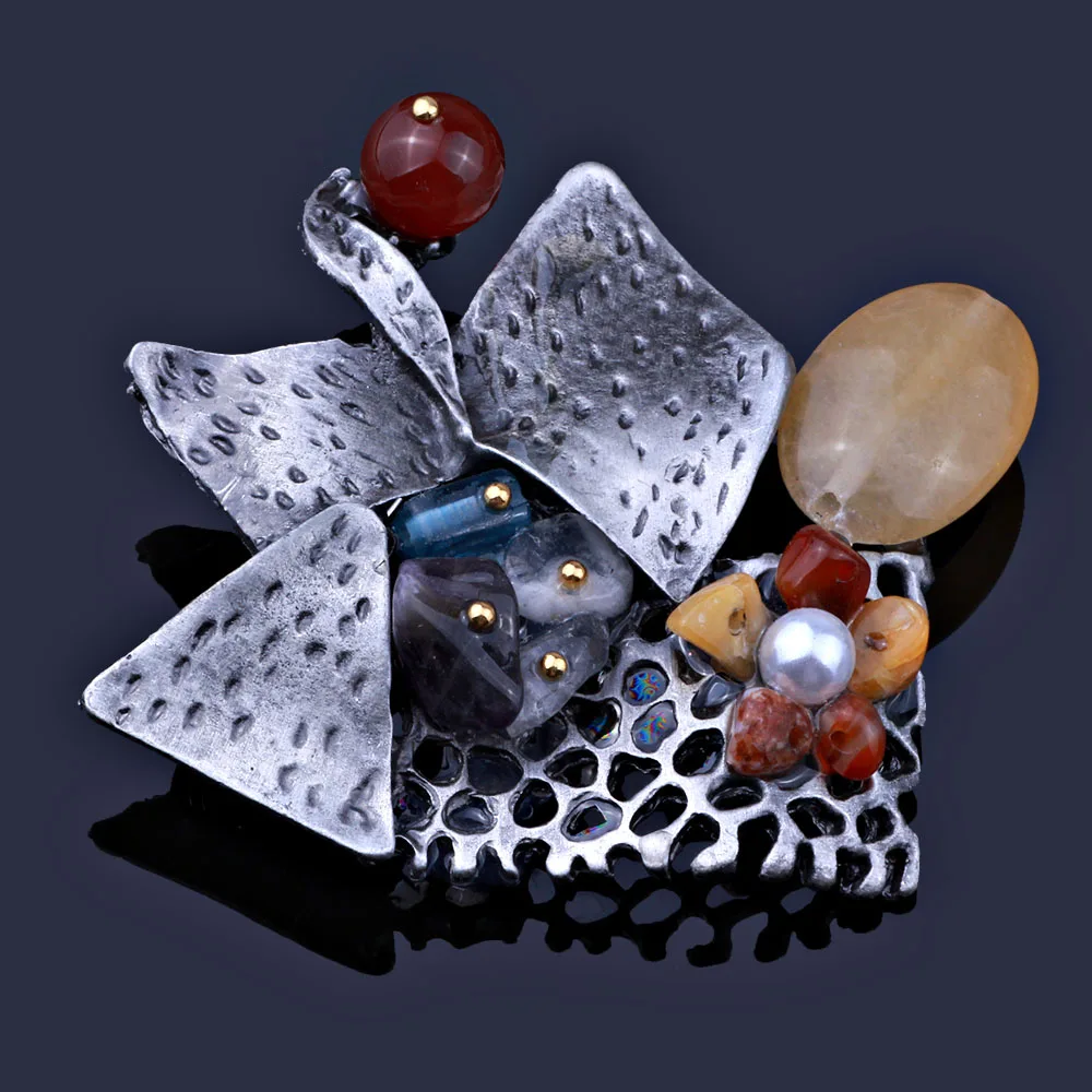 FARLENA Jewelry Black Gun Plated Natural Stone Elegant Brooches for Women Vintage Brooch pins | Украшения и аксессуары