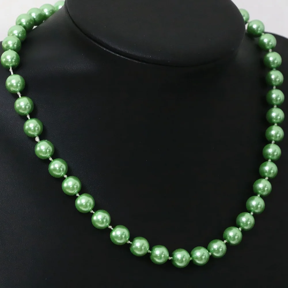 Элегантное зеленое ожерелье B1645 из искусственного жемчуга с круглыми бусинами