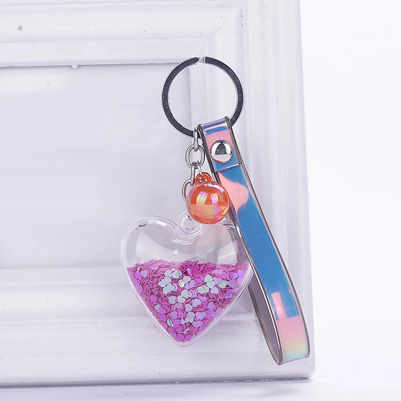Heart Shaped Plastic Quicksand Keyring Sequins Shining Keychain Couples Women Gift Backpack Pendant | Украшения и аксессуары