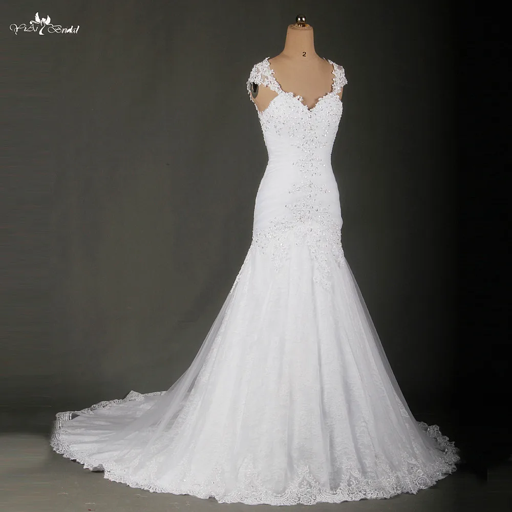 Белые кружевные свадебные платья Русалочки с рукавами крылышками и открытой
