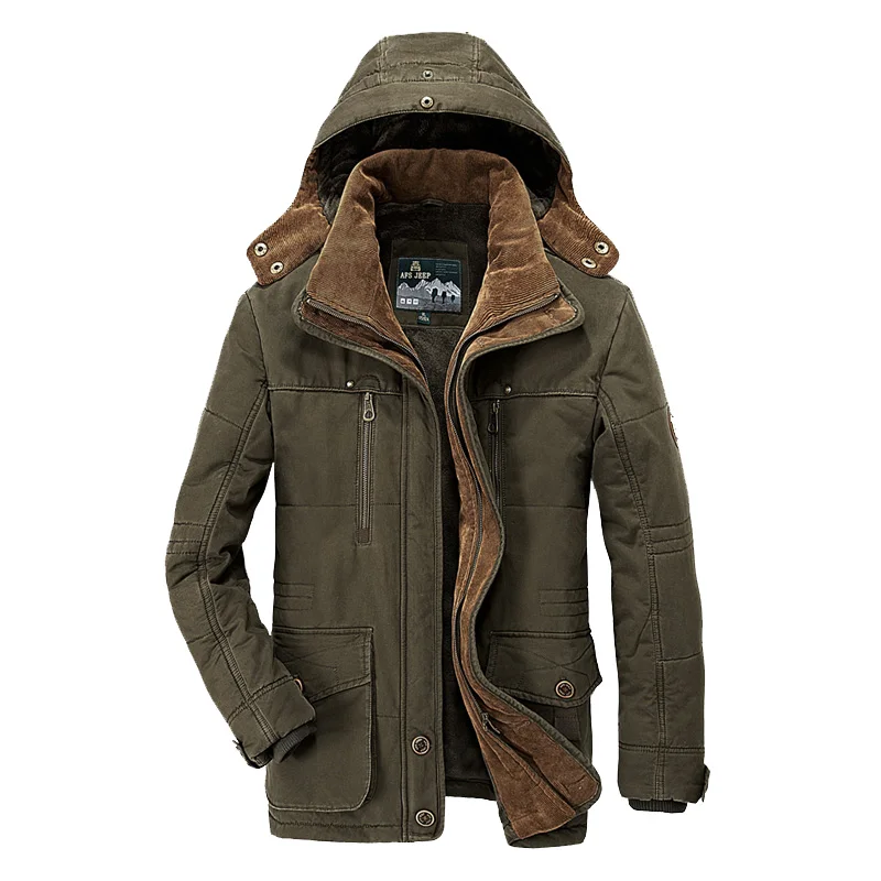 Army Green Брендовая зимняя мужская куртка, теплое пальто, теплая Толстая ветровка, высокое качество, флис, хлопок, ватник, парка, военная верхняя одежда - Цвет: Army Green