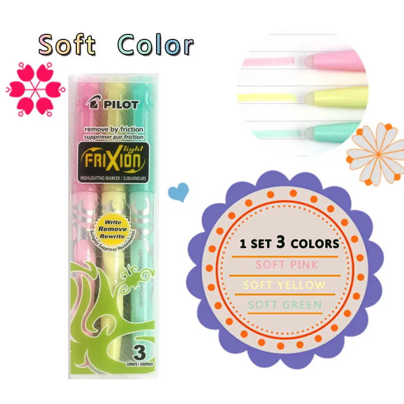 1 set 3 colors-2 Япония пилот frixion 1 комплект 3/6 цвет стираемые флуоресцентный маркер ручка красочные записи удалить перезаписи SW-FL школы и офиса - Цвет: 1 set 3 colors-2