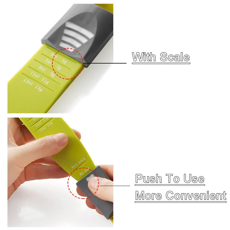 Мерная ложка с двойной головкой и шкалой 8 уровней веса регулируемая по объему