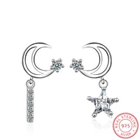 new fashion 925 sterling silver earrings personality simple zirconia star moon asymmetric tassel earrings s e519