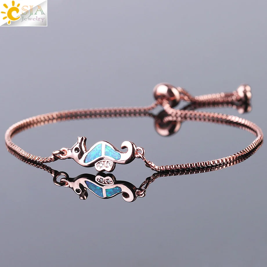 CSJA огненный опал морская лошадь животное браслет роскошный розовое золото цвет