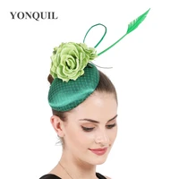 millinery hat fashion green flower hair clip women cocktail wedding party bridal veils hat satin fascinator lady dress headband