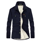 Мужская повседневная Однотонная рубашка, зимняя плотная теплая рубашка из шерсти и флиса с длинными рукавами, пальто в стиле милитари, размера плюс 5XL, 6XL