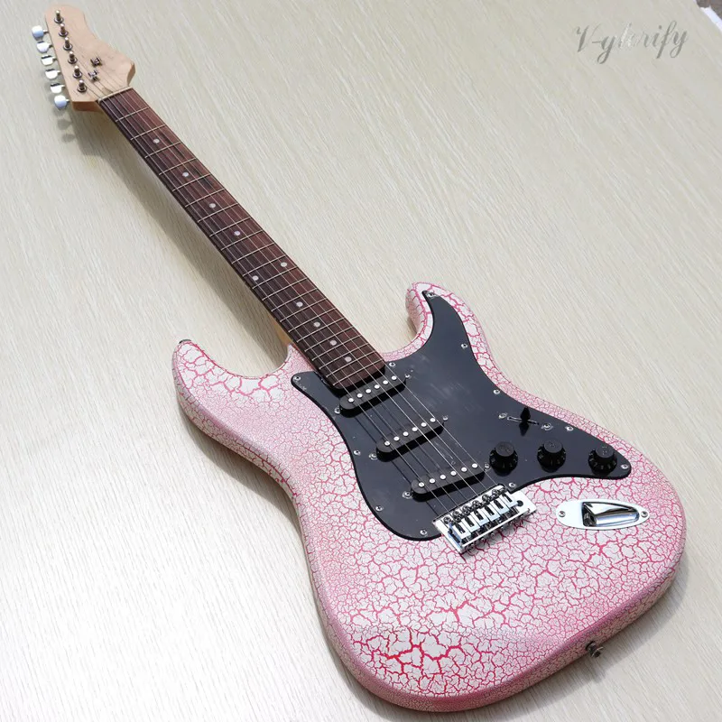 Оптовая продажа с фабрики Розовый ST электрогитары леопардовым узором палисандра