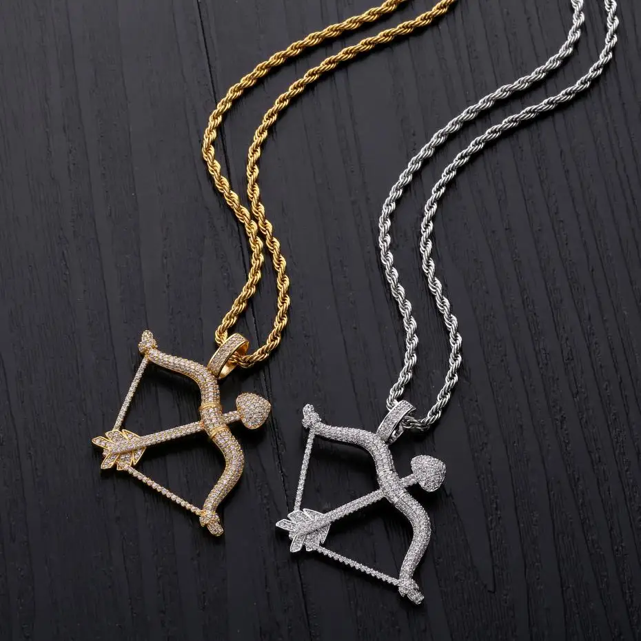 Новый дизайн Iced Out лук и кулон Стрела Твердые назад цепочки ожерелья хип хоп