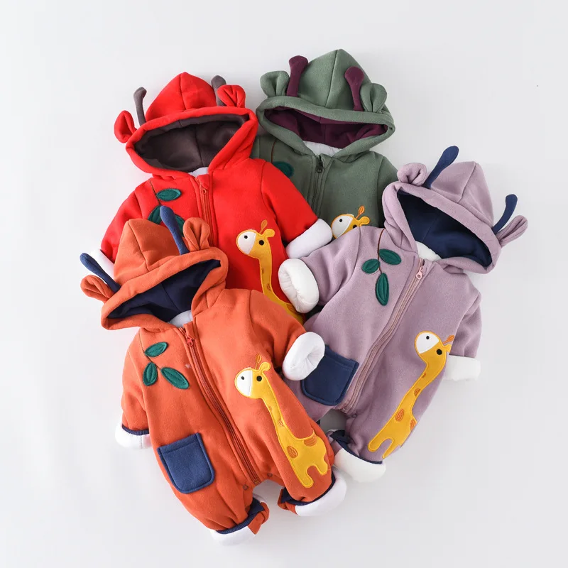 Милый комбинезон с жирафами для новорожденных осенне-зимняя одежда детей