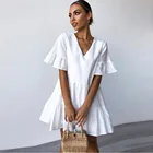 Женское вечернее мини-платье, однотонное белое платье без рукавов с V-образным вырезом, лето 2021