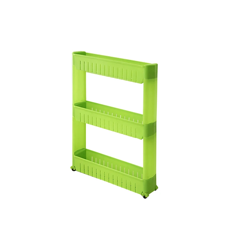 Green 3 Layers Полка для хранения, пластиковая стойка для хранения, передвижные межпространственные стеллажи для хранения, шкаф для хранения холодильника с роликом, кухонный Органайзер - Цвет: Green 3 Layers