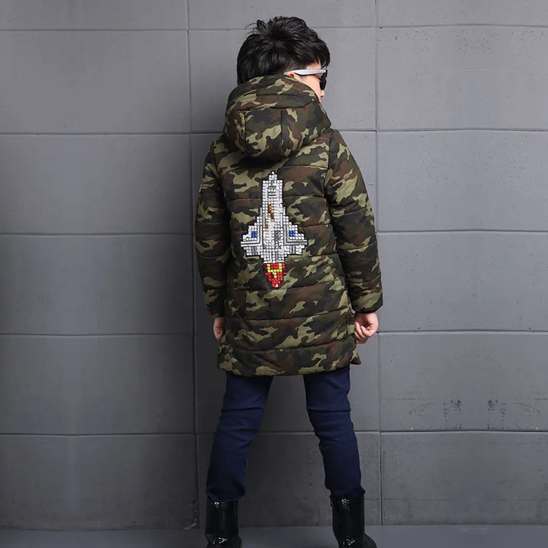Winterjas jongen Boy winter down &amp parkascoat hooded cotton zipper fashion long Camouflage weight 0.7kg outerwear &ampcoats |