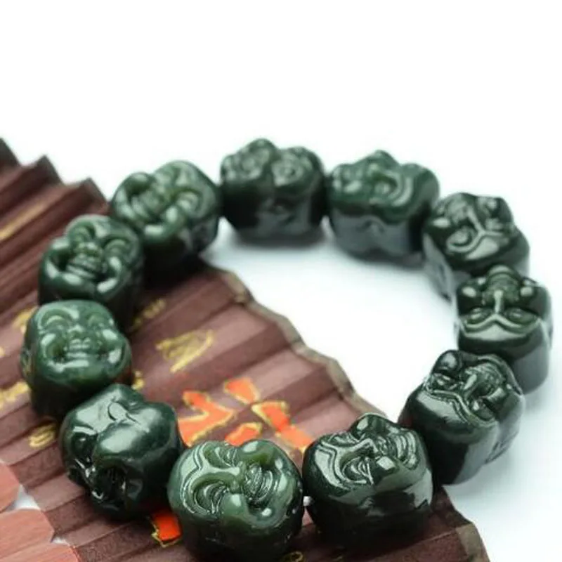 Двусторонняя буддийская голова Hetian Jade Buddha Head String и нефритовый браслет Tian Qing