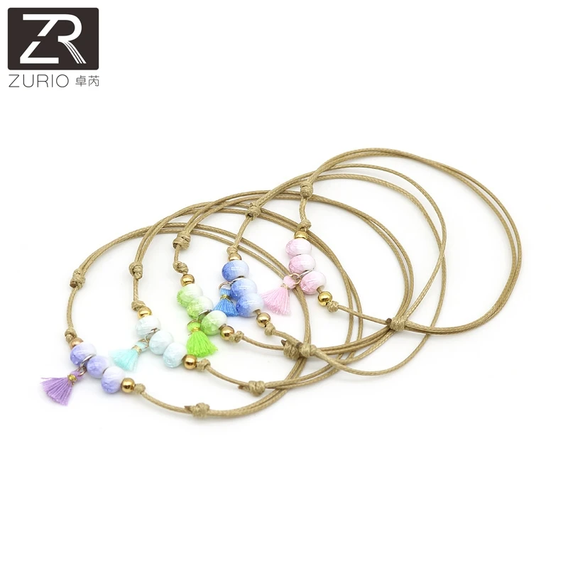 Zurio New Boho Beads Anklets For Women Fashion Tassel Pendant Anklet Cotton Handmade Chain Foot Jewelry Gift Wholesale | Украшения и